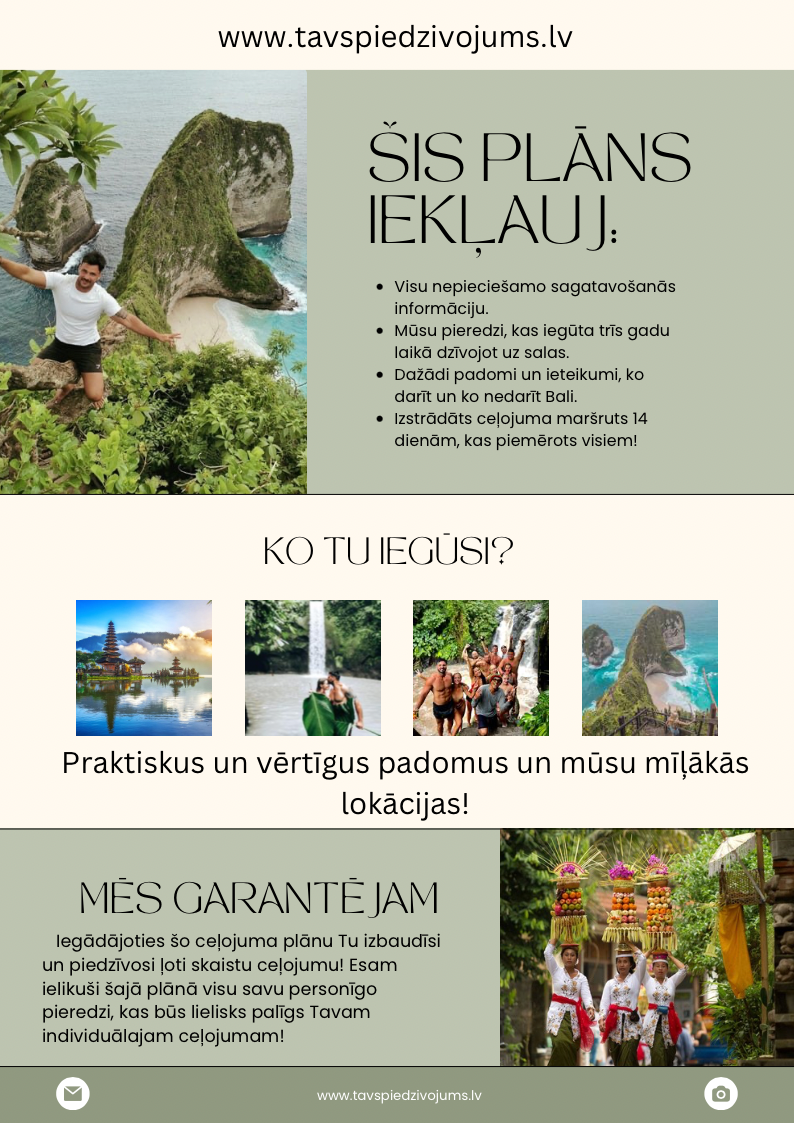 Ceļojuma plāns "Tavs Bali Piedzīvojums"