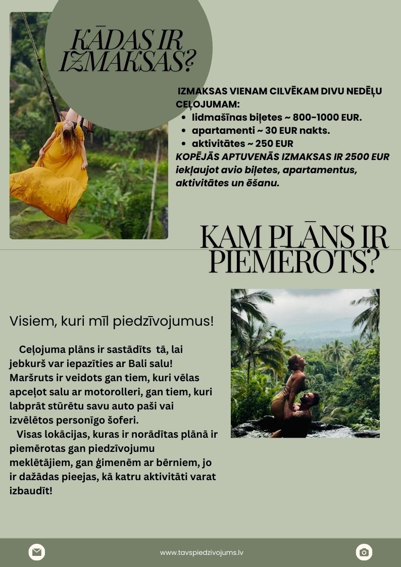 Ceļojuma plāns "Tavs Bali Piedzīvojums"